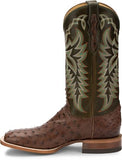 Justin Men's Pascoe Kango Brown Full Quill Ostrich Wide Square Toe Exotic Cowboy Boots