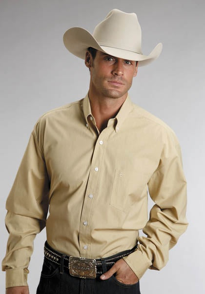 Stetson Classic Western Shirt Mens L/S Solid Button Gold 11-001-0566-0032 YE