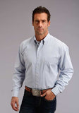 Stetson  Men's Collection  Blue 100% Cotton L/S 1 Pocket Two Stripe Check Western Shirt