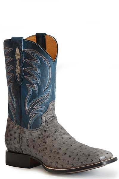 Roper Mens Grey/Dark Blue Leather Oliver Ostrich 11In Cowboy Boots