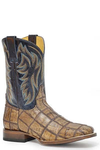 ROPER MEN'S CAIMAN CHECK PATCHWORK EXOTIC WESTERN BOOTS - WIDE SQUARE TOE