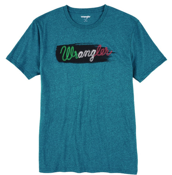 Wrangler Men's Retro Vintage Mexican Flag Logo Teal T Shirt
