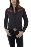 ELY WOMEN'S BLACK LONG SLEEVE WESTERN SHIRT WITH RED ROSE EMBROIDERY STYLE
