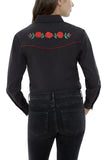 ELY WOMEN'S BLACK LONG SLEEVE WESTERN SHIRT WITH RED ROSE EMBROIDERY STYLE