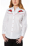 Women's Long Sleeve Western Shirt with Red Rose Embroidery