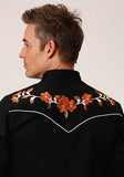 Roper Mens Black 100% Cotton Brown Floral L/S Shirt