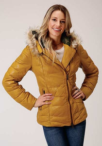 Stetson Womens Yellow Leather Quilted Hooded Jacket