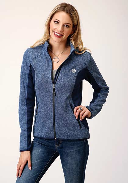 ROPER WOMEN'S BLUE BONDED FLEECE ZIP JACKET - HerraduraDeOro