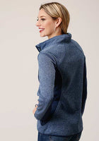 ROPER WOMEN'S BLUE BONDED FLEECE ZIP JACKET - HerraduraDeOro