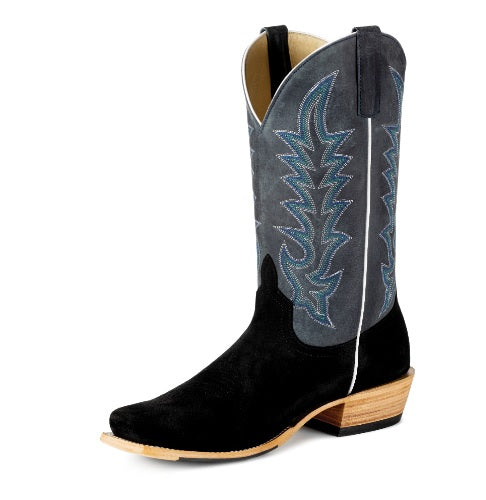 Horsepower Men`s Top Hand Black Suede Roughout 13` Blue Goat Top Cutter Toe Boot HP9502