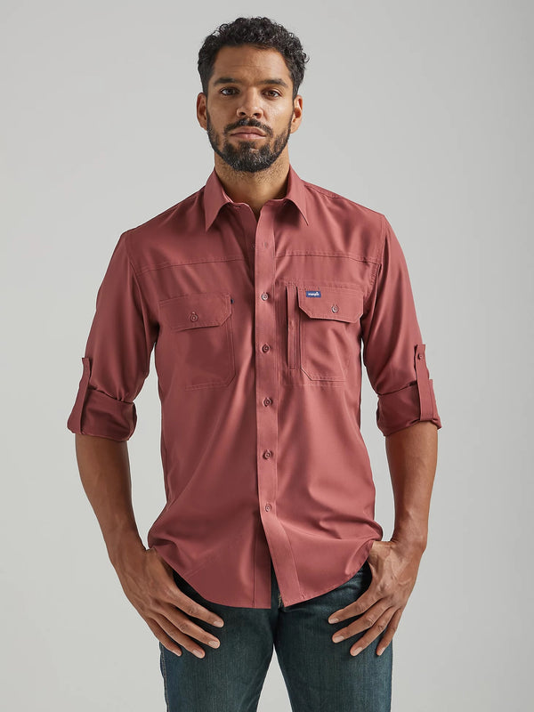 MENS WRANGLER PERFORMANCE BUTTON LONG SLEEVE SOLID SHIRT