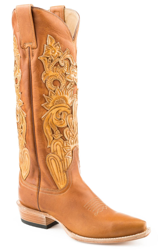 Stetson Womens Brown Leather Jules Tooled Cowboy Boots