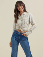WOMEN'S WRANGLER RETRO® LONG SLEEVE SOUTHWESTERN STRIPE WESTERN SNAP SHIRT IN WHITE STRIPE*FREE SHIPPING* FREE GIFT*