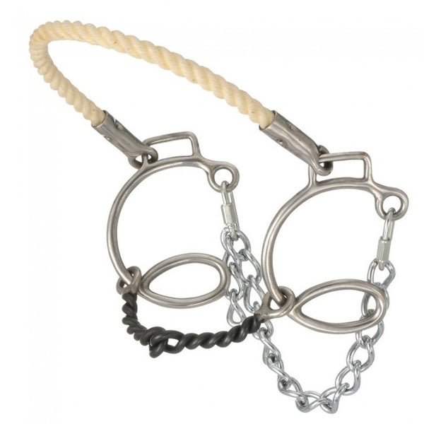 FRENO BOSAL AMERICANO.  Kelly Silver Star Cheek Twisted Sweet Iron Snaffle w/Rope Nose , HerraduraDeOro - HerraduraDeOro