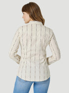 WOMEN'S WRANGLER RETRO® LONG SLEEVE SOUTHWESTERN STRIPE WESTERN SNAP SHIRT IN WHITE STRIPE*FREE SHIPPING* FREE GIFT*