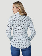 WOMEN'S WRANGLER RETRO COWGIRL CACTUS WESTERN SNAP SHIRT IN BLUE PRINT FREE SHIPPING
