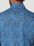 MEN'S ROCK 47® BY WRANGLER® LONG SLEEVE EMBROIDERED YOKE WESTERN SNAP PRINT SHIRT IN BLUE PRINT