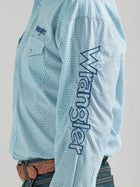MEN'S WRANGLER® LOGO LONG SLEEVE WESTERN SNAP PRINT SHIRT IN TURQUOISE WHITE