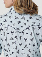 WOMEN'S WRANGLER RETRO COWGIRL CACTUS WESTERN SNAP SHIRT IN BLUE PRINT FREE SHIPPING