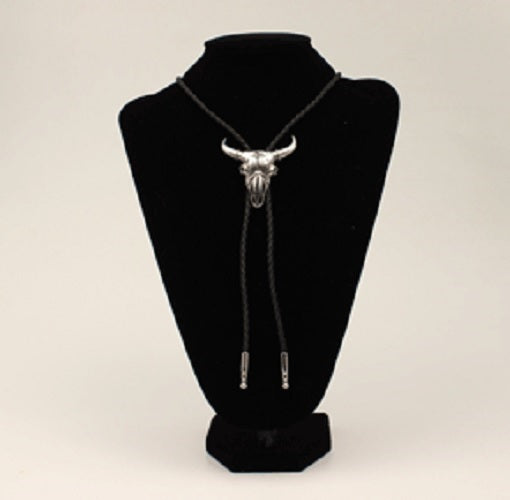 SILVER STEER SKULL BOLO TIE , HerraduraDeOro - HerraduraDeOro