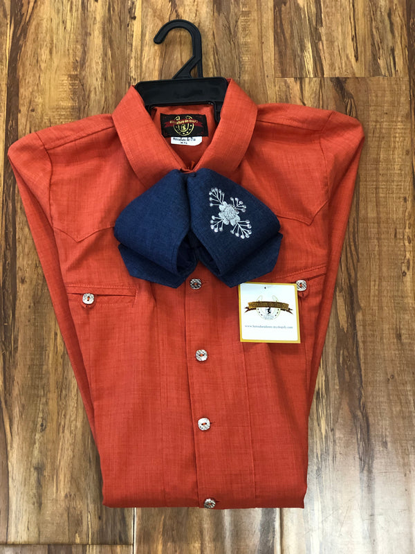 CAMISOLOA CHARRA COLOR ZANAHORIA. CARROT COLOR CHARRO SHIRT , HerraduraDeOro - HerraduraDeOro