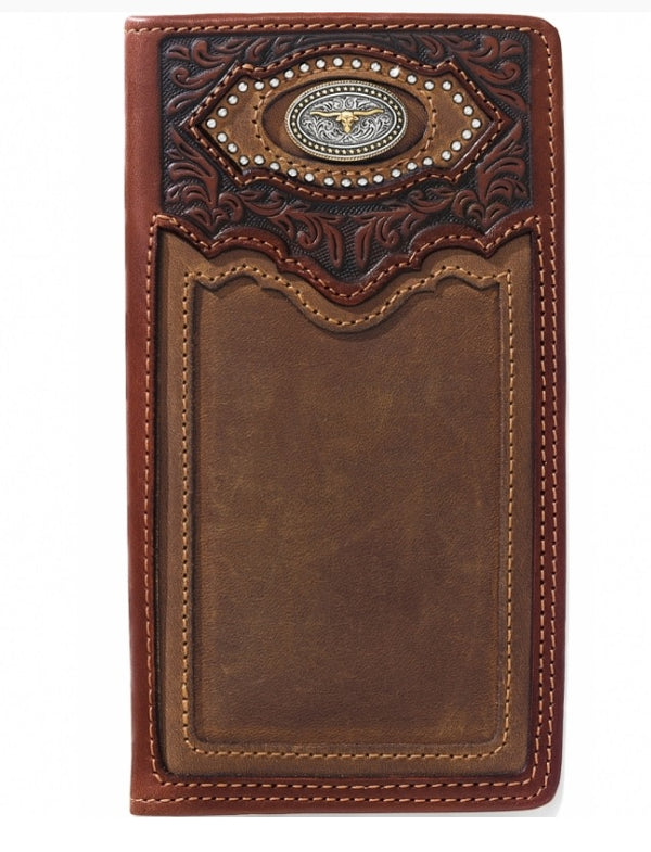 SILVER CREEK CATTLE DRIVEN CHECKBOOK WALLET WITH A LONGHORN , HerraduraDeOro - HerraduraDeOro