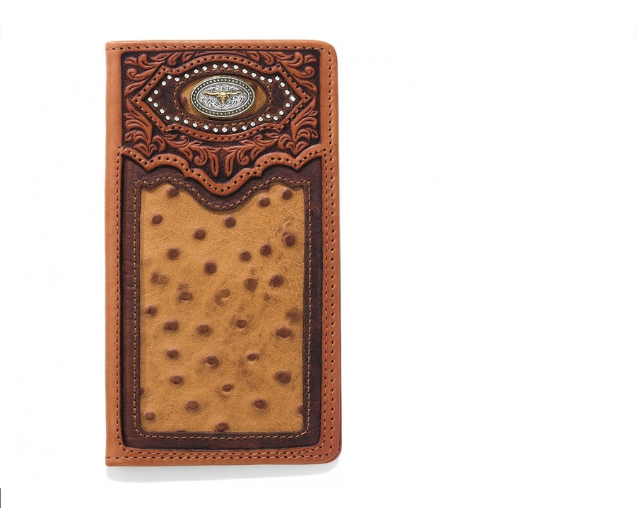SLIVER CREEK CATTLE DRIVEN CHECKBOOK WALLET WITH A OSTRICH PATTERN , HerraduraDeOro - HerraduraDeOro