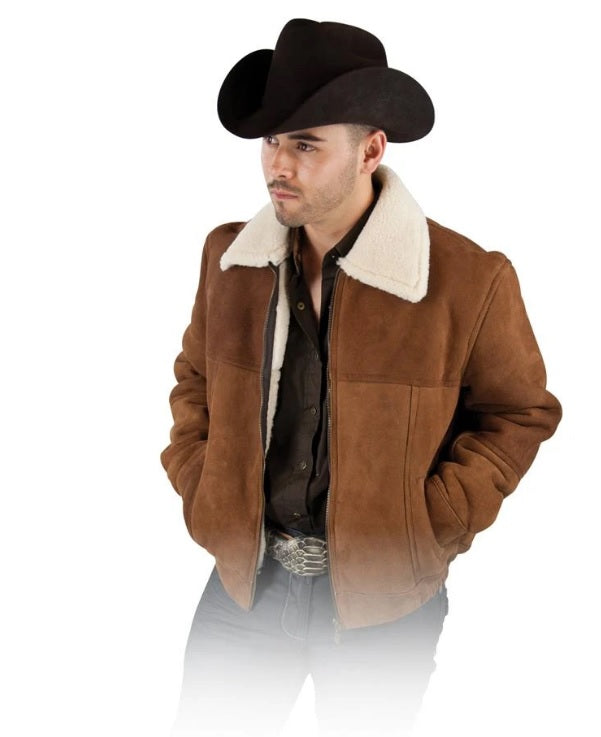 Men's Jacket Coat Sheepskin Real Leather Sheep Fur Color Brown Western Style