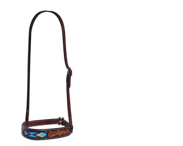 BOSAL DE DE TEAM ROPING CON CINCELADO Y CHAQUIRA.  PROFESSIONAL CHOICE DARK BEADED TIEDOWN NOSEBAND , HerraduraDeOro - HerraduraDeOro