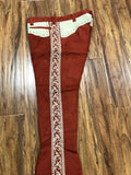PANTALONES DE CHARRO. AUTHENTIC CHARRO PANTS THAT ARE LIGHT BRICK COLOR WITH A BONE COLOR SUEDE LEATHER STITCHED STENCEL ART WORK , HerraduraDeOro - HerraduraDeOro