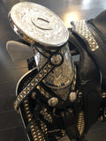 BLACK MEXICAN SADDLE WITH  SLIVER EMBROIDERY AND OSTRICH LEATHER , HerraduraDeOro - HerraduraDeOro