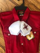 CAMISOLOA CHARRA COLOR ROJA. RED CHARRO SHIRT , HerraduraDeOro - HerraduraDeOro