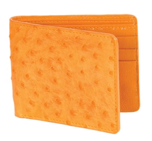 MEN'S BIFOLD LEATHER WALLET 100% OSTRICH LEATHER.  CARTERA DE AVESTRUZ ORIGINAL DE COLOR MANTEQUILLA , HerraduraDeOro - HerraduraDeOro