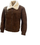 Men's Jacket Coat Sheepskin Real Leather Sheep Fur Color Brown Western Style