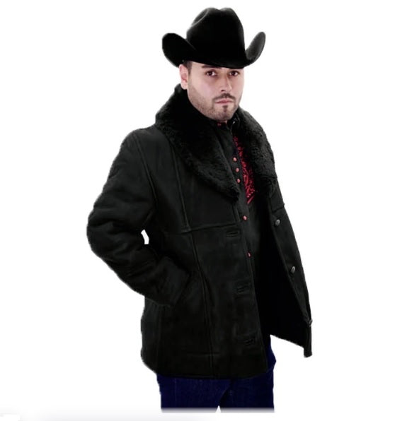 Men's Jacket Coat Sheepskin Real Leather Sheep Fur Color Black