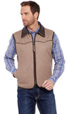 Zip Front Wool Melton Vest With Faux Leather Trim , CRIPPLE CREEK - HerraduraDeOro