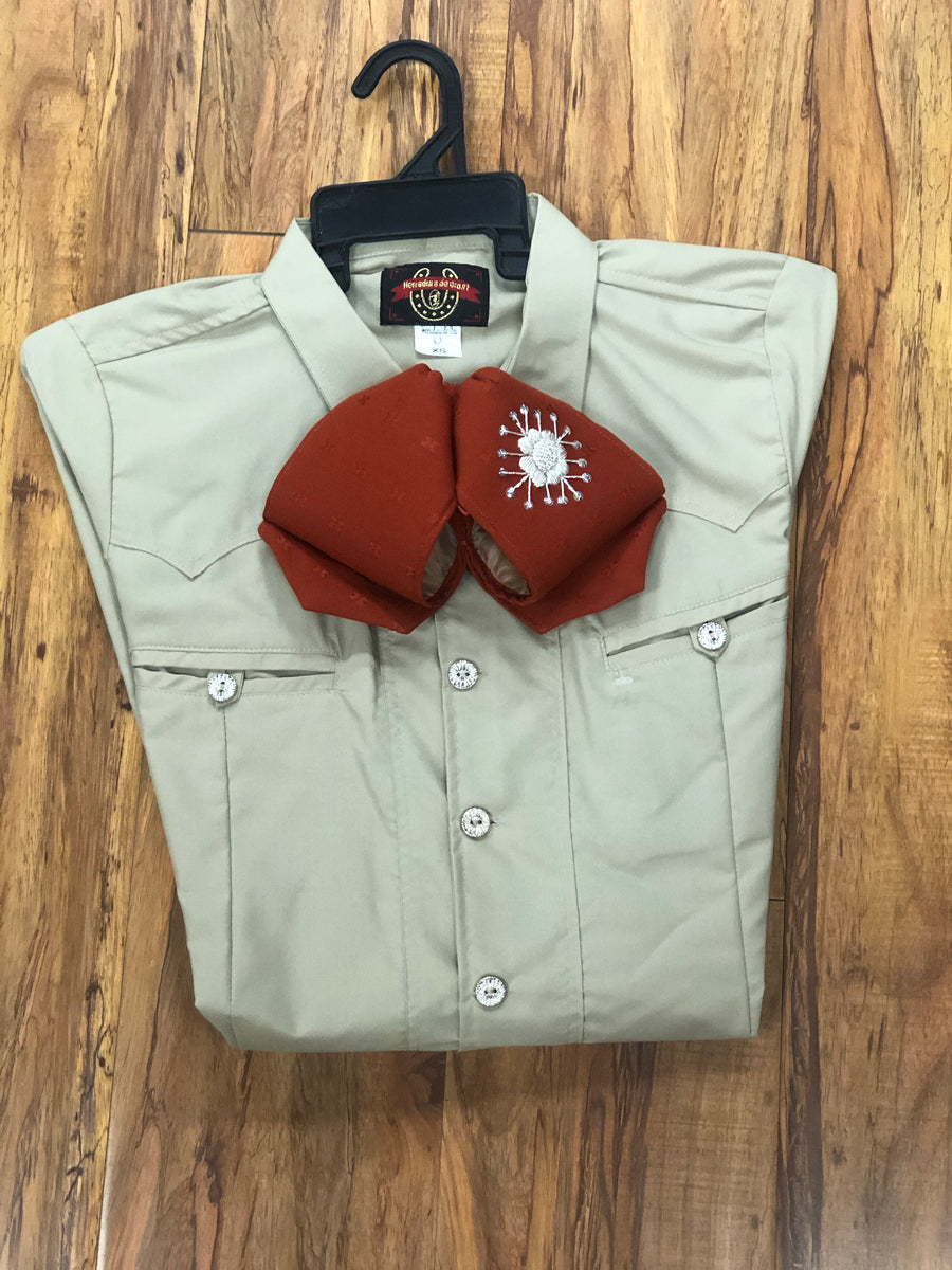CAMISOLOA CHARRA COLOR CAFE. LIGHT BROWN COLOR CHARRO SHIRT , HerraduraDeOro - HerraduraDeOro