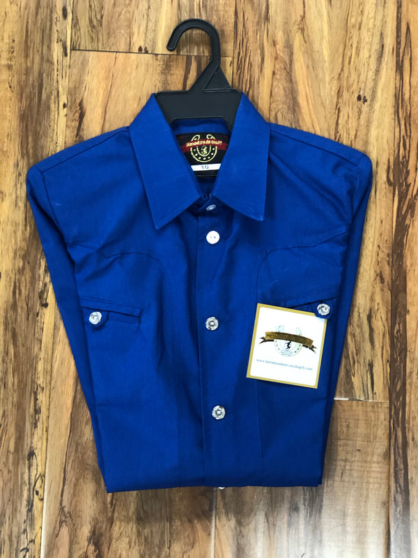 CAMISOLOA CHARRA COLOR AZUL REAL DE NIŇO. ROYAL BLUE COLOR KIDS CHARRO SHIRT , HerraduraDeOro - HerraduraDeOro