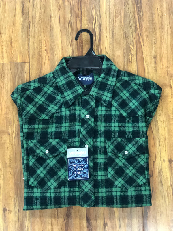 MEN'S WRANGLER RETRO® LONG SLEEVE FLANNEL WESTERN SNAP PLAID SHIRT IN GREEN/BLACK