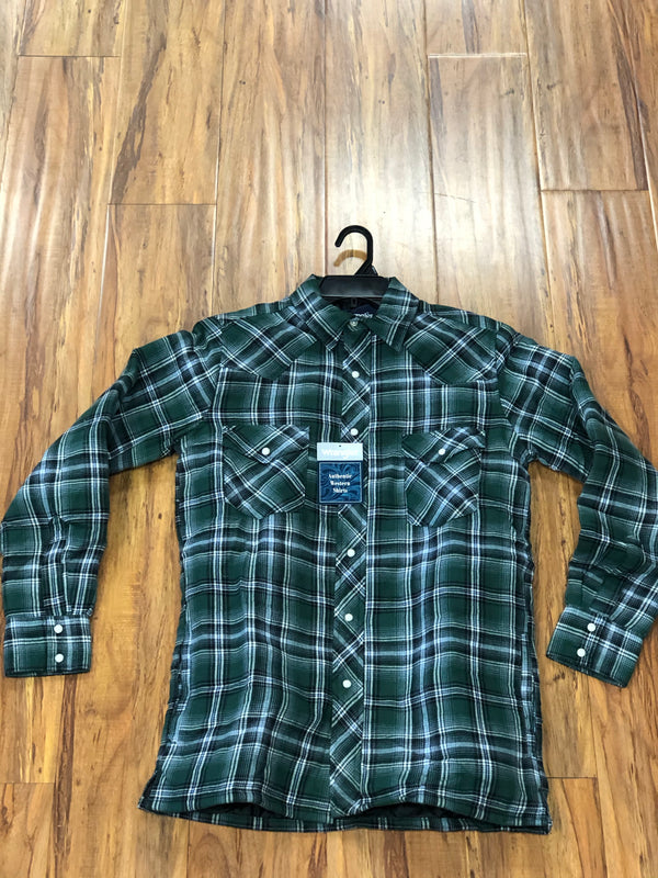 Wrangler Men's Color Plaid Quilted Lined Snap Western Flannel Shirt