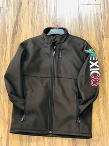 MEN'S COFFEE BROWN MEXICO FLAG LOGO SLEEVE ZIP-FRONT POLY SHELL JACKET