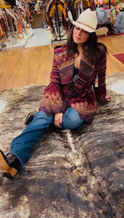Women's Wine Navajo Tie-Front Blanket Hooded Wrap Jacket