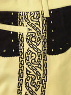 PANTALONES DE CHARRO. AUTHENTIC CHARRO PANTS THAT ARE YELLOW  WITH BROWN SUEDE LEATHER STITCHED STENCIL ART WORK , HerraduraDeOro - HerraduraDeOro