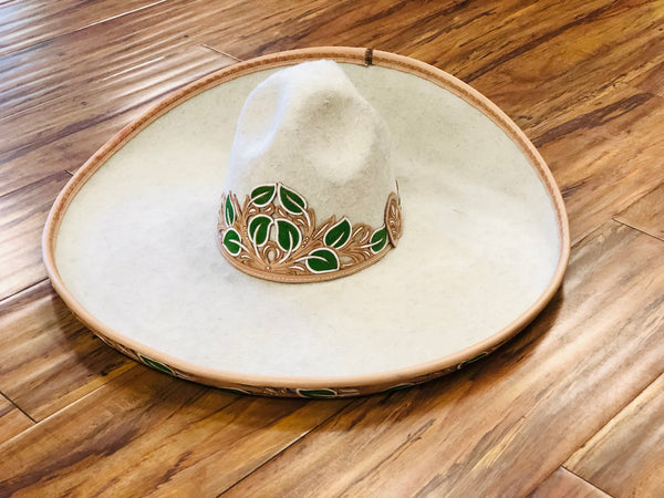 SOMBRERO DE CHARRO DE ADULTO COLOR HUESO CON TOQUILLA Y RIBETE CALADA