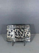 HEBILLA DE PAVON CALADA CON INCRUSTACIONES DE PLATA. ELABORADA DE ARTESANIA. CHARRO BELT BUCKLE - HerraduraDeOro