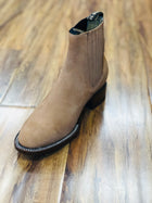 BOTINE CHARRO COLOR MIEL GAMOSA DE DOBLE COSTURA. MEXICAN SUEDE DOUBLE SEAM LEATHER ANKLE BOOT , HerraduraDeOro - HerraduraDeOro