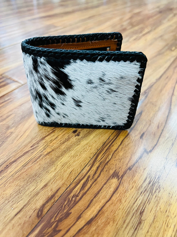 NEW MENS LEATHER HANDMADE WALLET BIFOLD WITH  HAIR