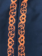 PANTALON DE CHARRO. AUTHENTIC CHARRO PANTS THAT ARE DARK HEAVY WOOL NAVY COLOR WITH CARROTS SUEDE LEATHER STITCHED STENCIL ART WORK , HerraduraDeOro - HerraduraDeOro