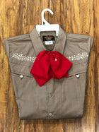 CAMISOLOA CHARRA BORDADA COLOR CAFE. DARK TAN COLOR CHARRO SHIRT , HerraduraDeOro - HerraduraDeOro