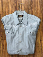 CAMISOLOA CHARRA BORDADA COLOR GRIS. GRAY COLOR CHARRO SHIRT , HerraduraDeOro - HerraduraDeOro